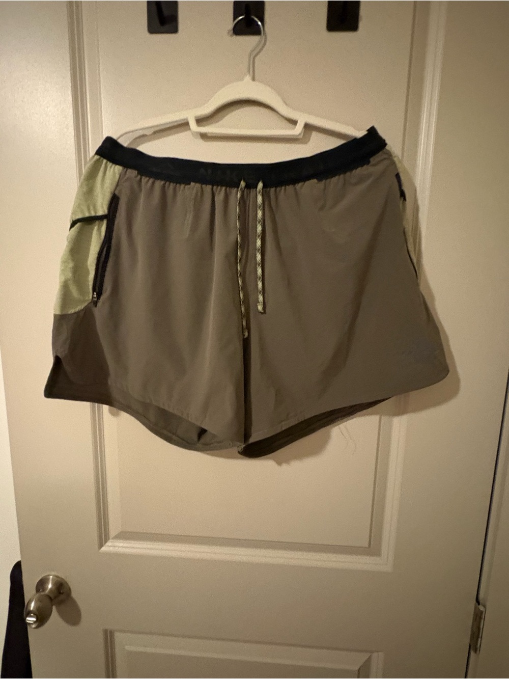 Nike Men's Athletic Shorts in Olive and Black with Pale Green Accents